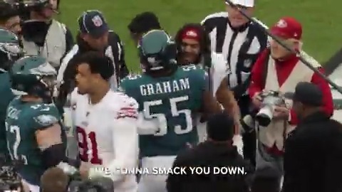 .Brandon Graham and Fred Warner's trash talk is too funny. ๐
(via @nflfilms) ๐บ: #SFvsPHI โ Sunday 4:25pm ET on FOX ๐ฑ: Stream on #NFLPlus