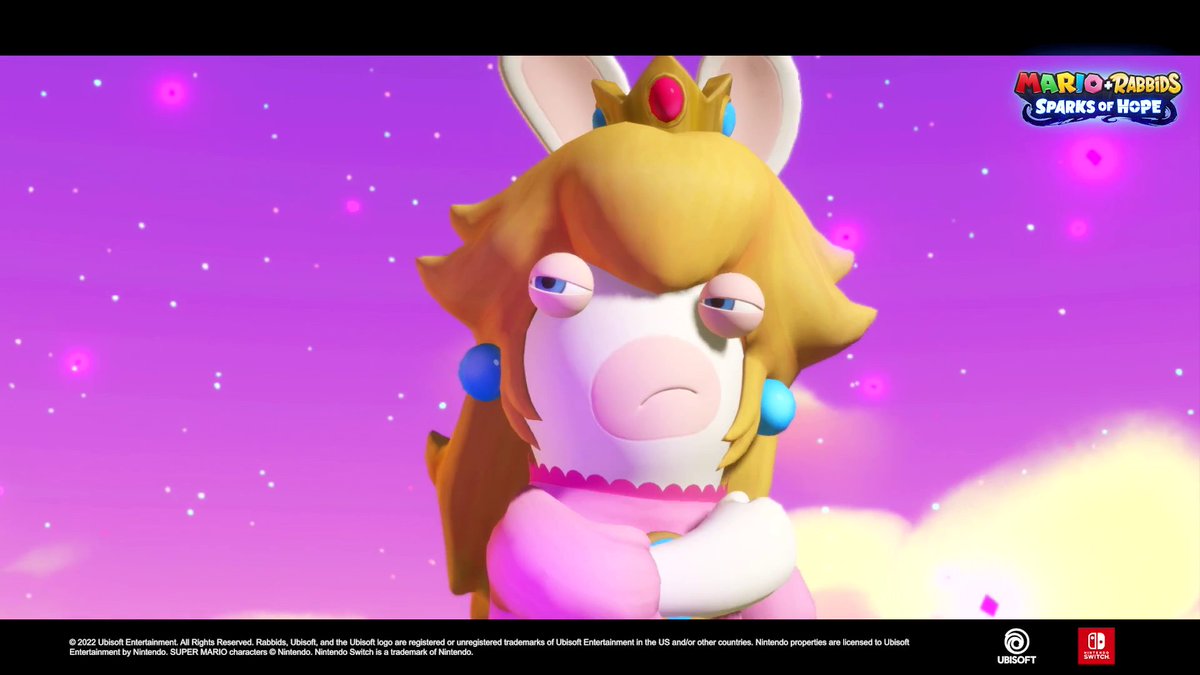 Don't worry for her Mario! Rabbid Peach is no damsel in distress. 🐇 👑 #MarioRabbids
