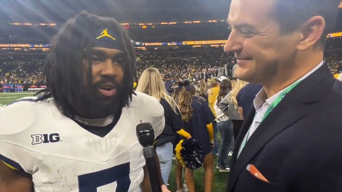 INTERVIEW: Donovan Edwards celebrated Michigan's win, sharing his perspective on Blake Corum handling most of the carries this year. "You can't get mad if you're winning," Edwards said. He promised Corum he'd go out of bounds at the one if it meant Blake could set the record.