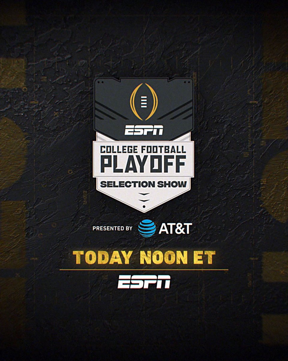 Today's the day we've been waiting all season for. IT'S SELECTION DAY! ➡️ College Football Playoff Selection Show 📅 Sunday, December 3 ⏰ Noon ET 📺 ESPN 📱 #ESPN app #CFBPlayoff 🏈🏆