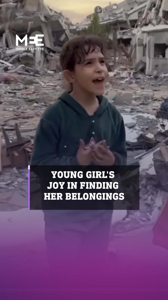 A video from Gaza captures a young girl’s unexpected joy upon finding her jacket and toys in the ruins of her destroyed home. Her response to the question, “Why are you happy when your home is gone?” — “I’m happy because I found my jacket and my toys”