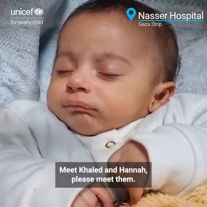 The emotional moment our spokesperson James Elder met injured twins Khaled and Hannah at Nasser Hospital in Gaza, State of Palestine. To protect children from the horrors of war, UNICEF is calling for an immediate and lasting humanitarian ceasefire.