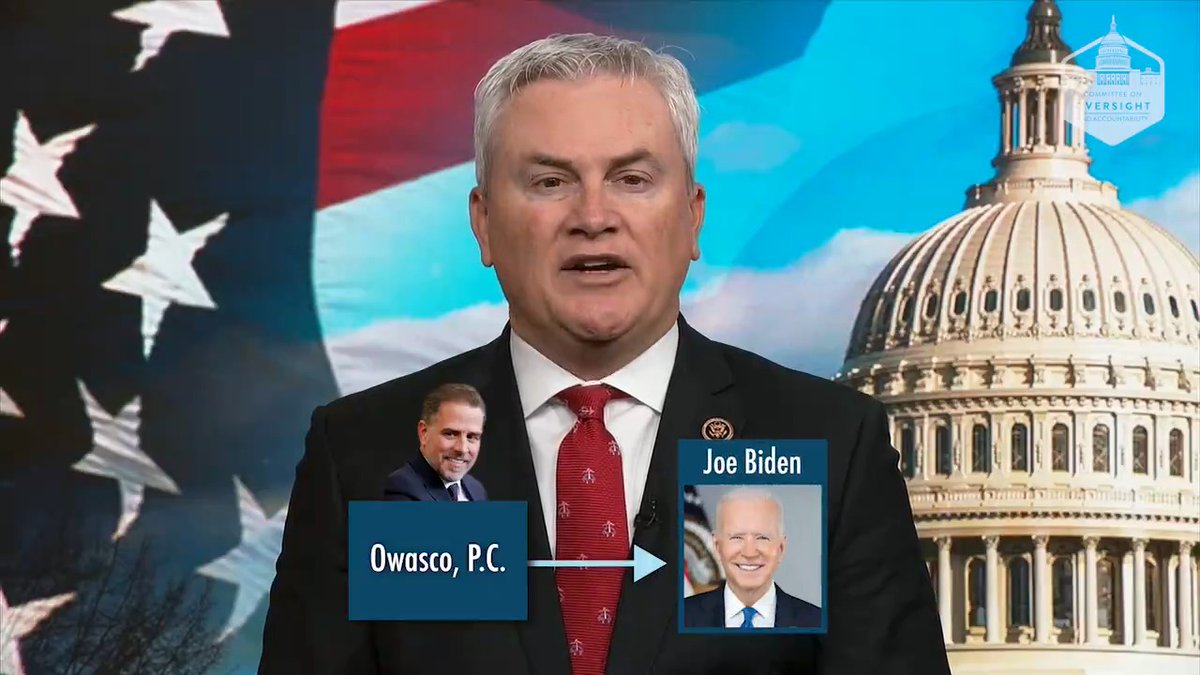 🚨 BREAKING 🚨 Hunter Biden’s business entity, Owasco P.C., made DIRECT monthly payments to Joe Biden. Rep. James Comer explains 👇