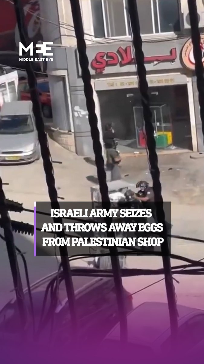 Soldiers from the Israeli army were seen seizing and throwing away eggs from a Palestinian shop in Ramallah in the occupied West Bank on Monday
