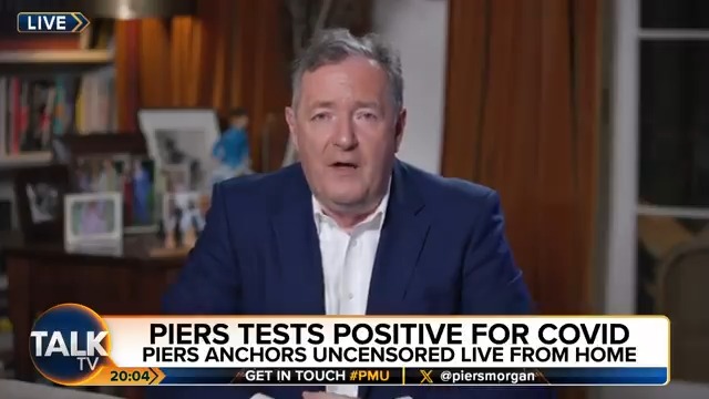 "Let's face it, working from home is the new thing, right?" Piers Morgan starts broadcasting tonight's show from his home after testing positive for Covid. Piers Morgan | Talk | #PMU