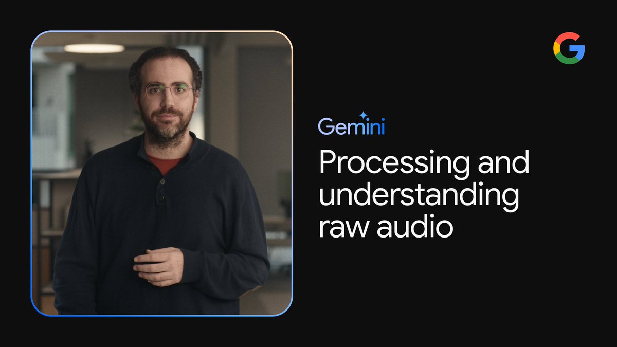 Along with text, images, video and code, Gemini is able to process raw audio signal end-to-end. 🔊 It can listen to and understand speech, making it not only useful for transcription but a model that has a much more nuanced perception of its environment. ↓