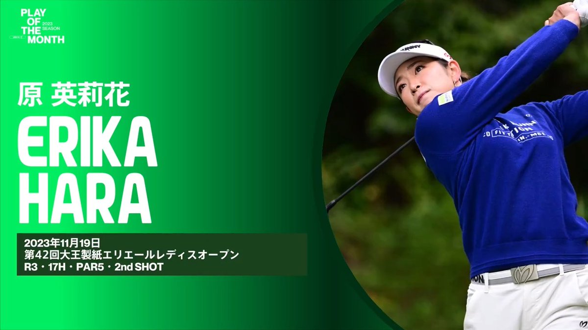 ◤𝙋𝙇𝘼𝙔 𝙊𝙁 𝙏𝙃𝙀 𝙈𝙊𝙉𝙏𝙃◢ 11月のベストプレーをファンと選手投票で決定✨ ⛳️ノミネートNo.2 #原英莉花 “一昨年の優勝を想起させる2オン” いいね、RTで投票お願いします🙌 ※いいね=1pt、RT(引用RT含む)=2pt 詳細👇 #JLPGA_POM2023_NOVEMBER #JLPGA