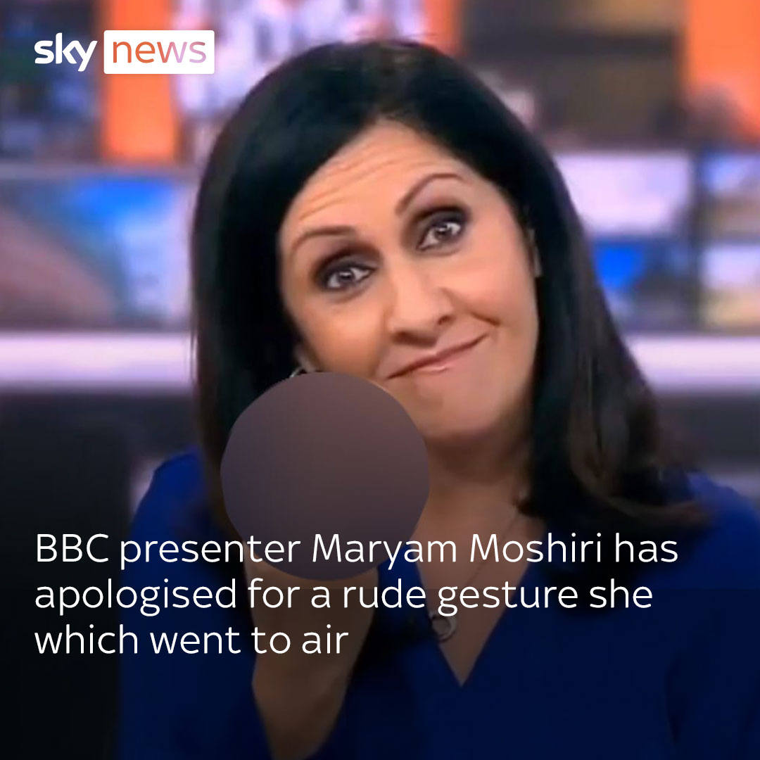 🚫 A BBC presenter has apologised for a rude gesture she which went to air. Maryam Moshiri says the gesture was a 'private joke' between her and her studio colleagues and not meant to be aired 👇