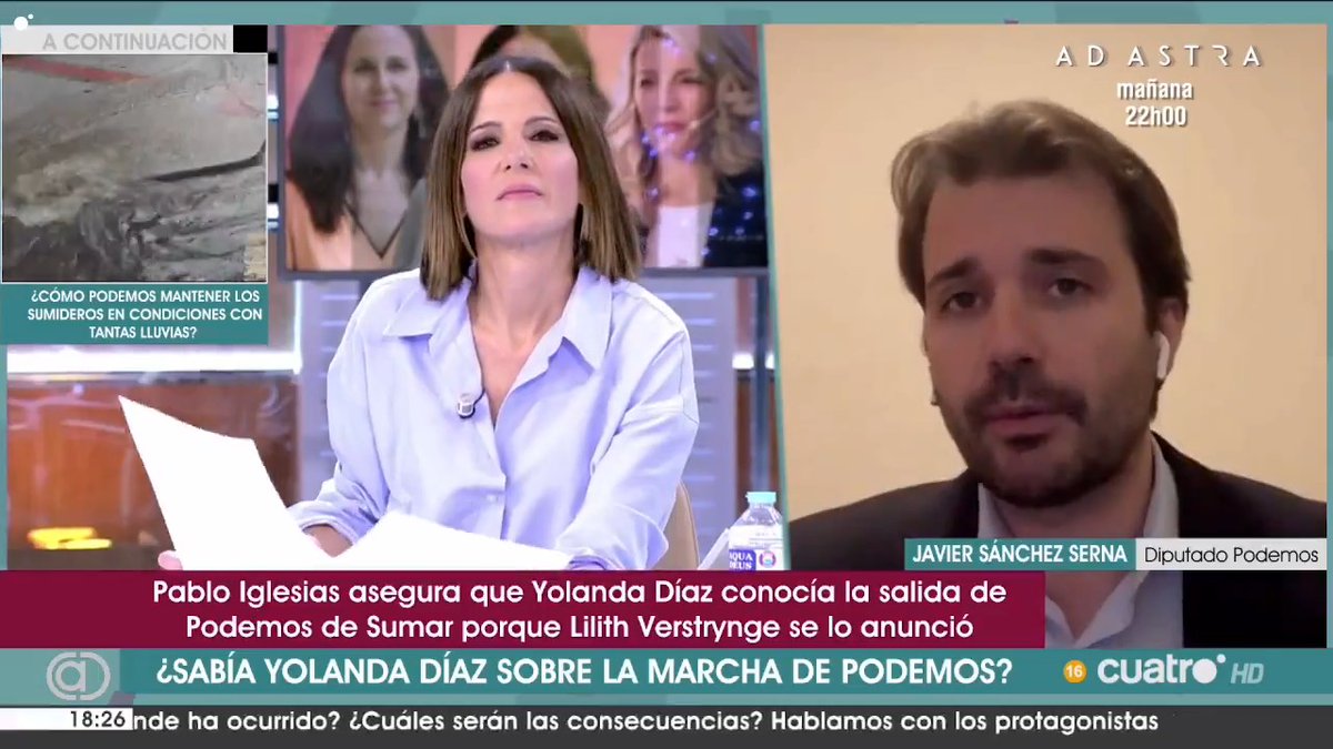 "Hemos pasado página. Queremos dejar de hablar de las peleas y que los votos de Podemos sirvan para que el Gobierno de Sánchez siga haciendo políticas valientes como se hizo en la anterior legislatura cuando Podemos estaba en el Gobierno". 🎥 Javier Sánchez Serna en Cuatro al día