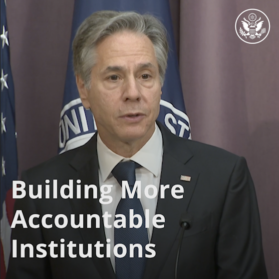 .Secretary Antony Blinken during the Anti-Corruption Champions Award ceremony: We have an abiding interest in rooting out corruption, both to improve lives in local communities and to build more prosperous, more secure, more rights respecting partners for the American people.
