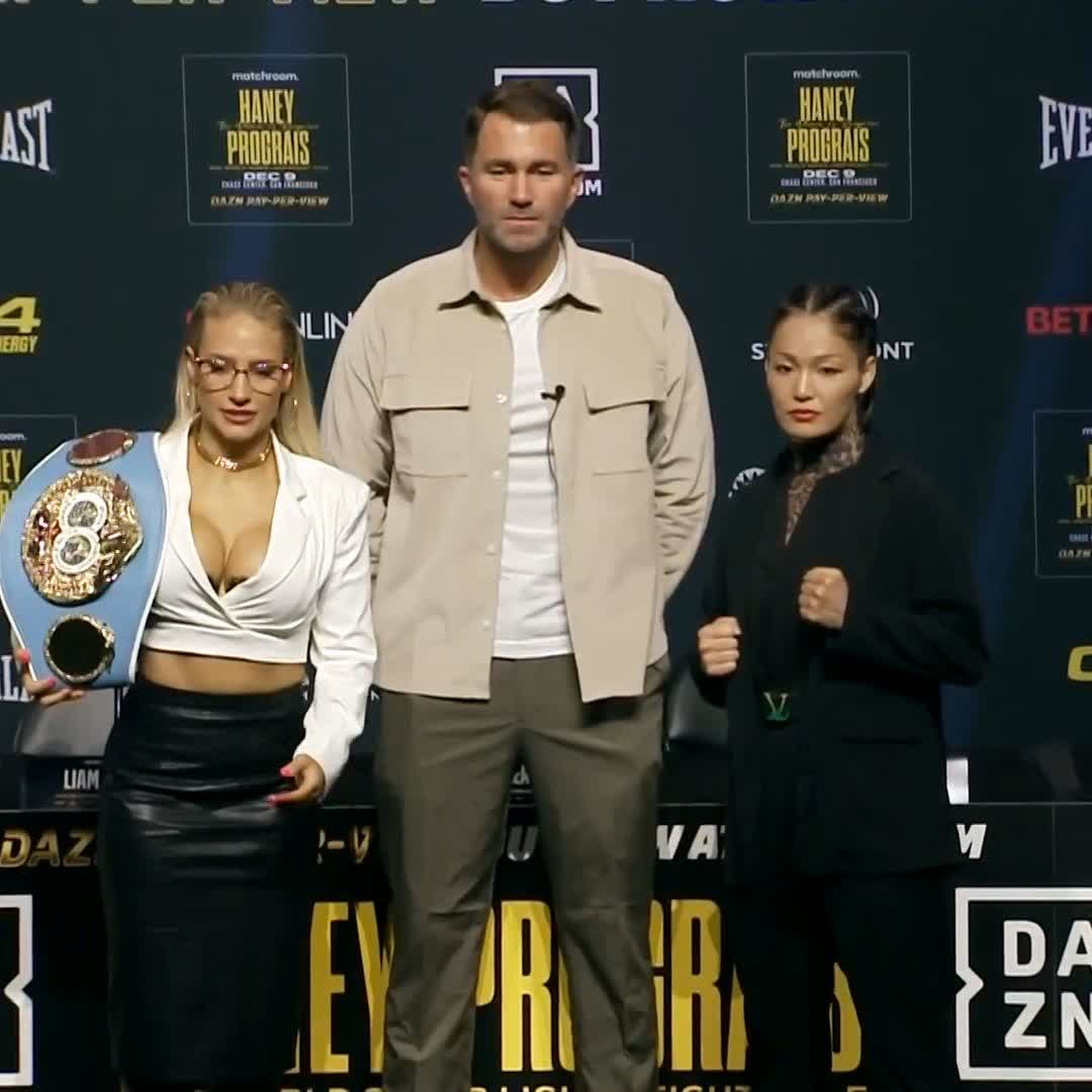 FIRST FACE OFF 👀 Blonde Bomber 🥊💁🏼‍♀️ vs Miyo Yoshida 🇺🇸🥊3X WorldChamp IBF WBO👑 👑 IBF World Bantamweight Title #BridgesYoshida | DAZN PPV &amp; DAZN | #HaneyPrograis