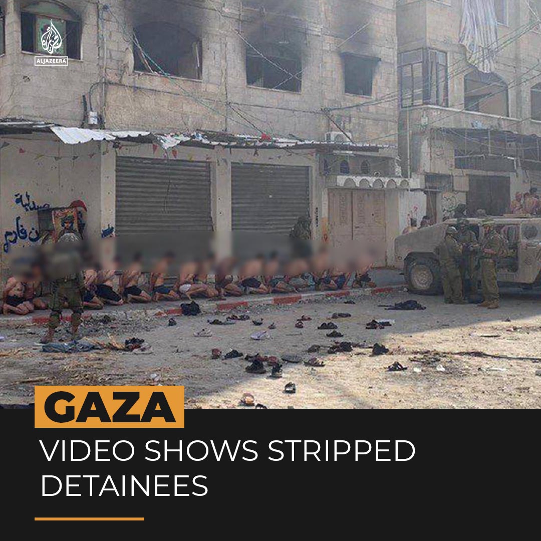 Children, UN workers and a journalist are believed to be seen in a video showing dozens of Palestinians stripped and detained by Israeli forces in Gaza.