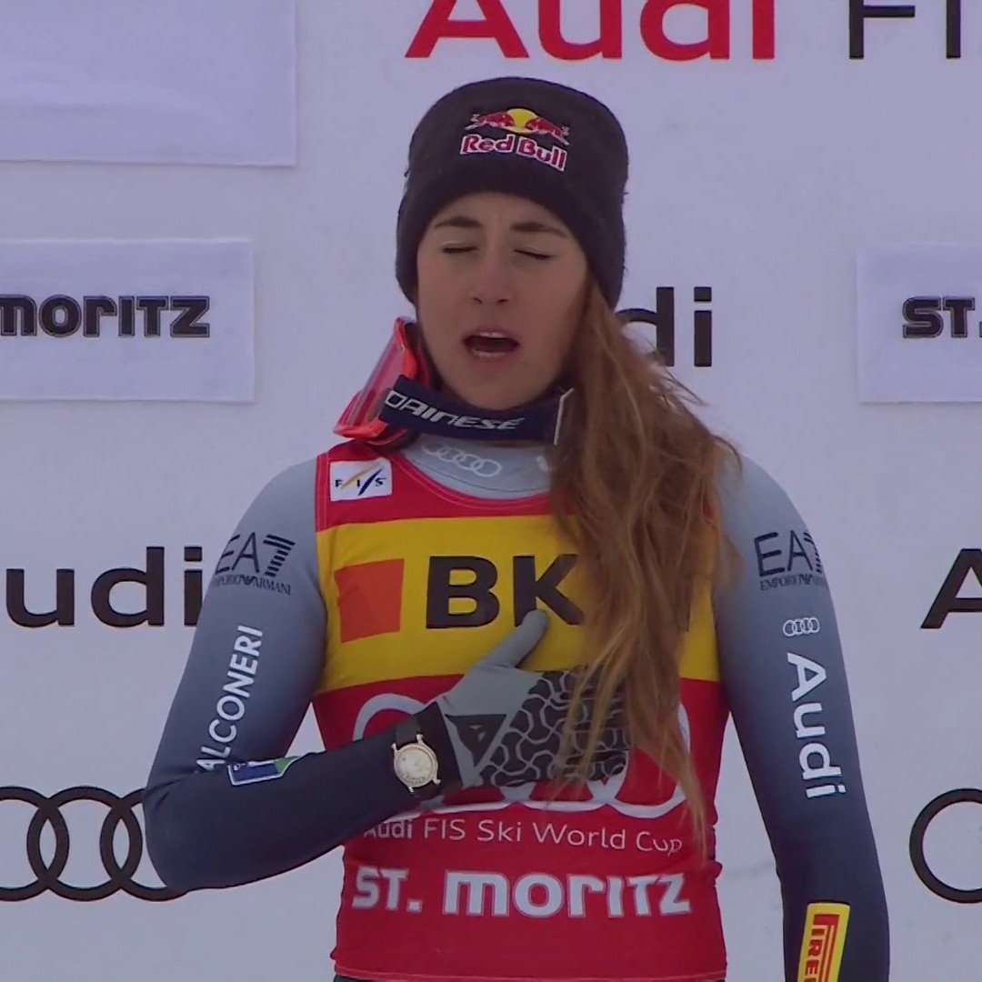Difficile trovare qualcuno che canti l'Inno di Mameli come questa ragazza 🥹🇮🇹 #Goggia #EurosportSCI