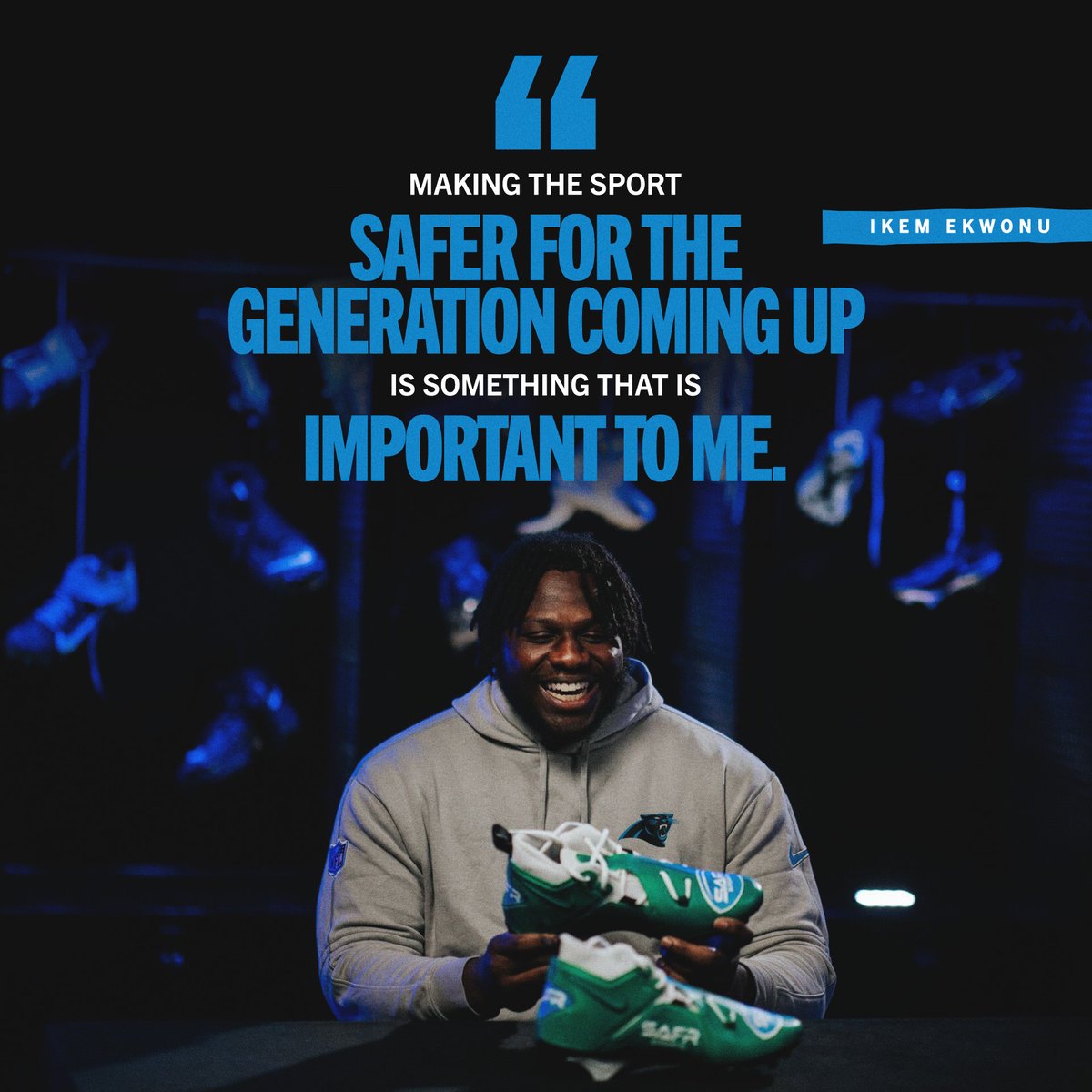 “Making the sport safer for the generation coming up is something that is important to me.” Committed to the cause, Ikem “Ickey” Ekwonu is donating helmet covers to a few local schools. #MyCauseMyCleats