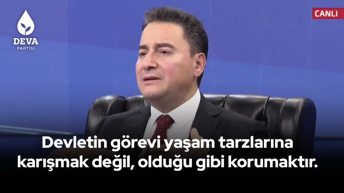 Devletin görevi yaşam tarzlarına karışmak değil, olduğu gibi korumaktır. DEVA Partisi olarak biz tüm yaşam tarzlarını, tüm fikirleri, tüm kimlikleri olduğu gibi kabul ediyor ve demokratlık ortak noktasında buluşuyoruz.
