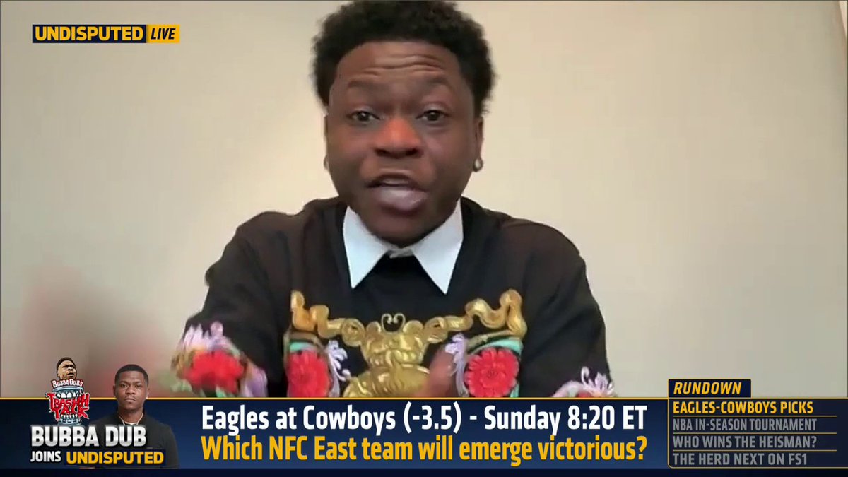 Bubba Dub on undisputed said the cowboys are beating the eagles this weekend! “The eagles defense can’t stop a nosebleed”