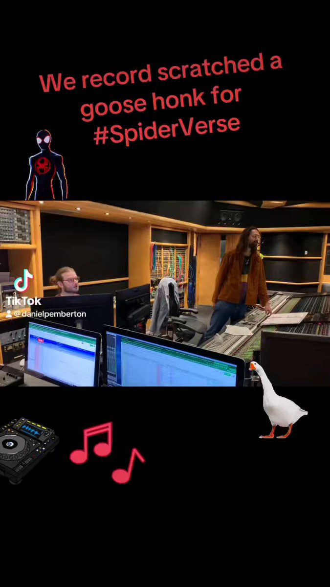 We scratched a goose honk for the #AcrossTheSpiderVerse soundtrack.. ..possibly my finest ever hour as a film composer ha ha.. 🕷️BTS making of vid below 👇 / more to come soon…
