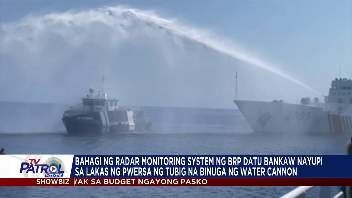 Binomba ng water cannon ng barko ng China Coast Guard ang tatlong barko ng BFAR na kasama sa resupply mission para sa mga mangingisdang Pinoy sa Bajo de Masinloc sa West Philippine Sea. Buong ulat: