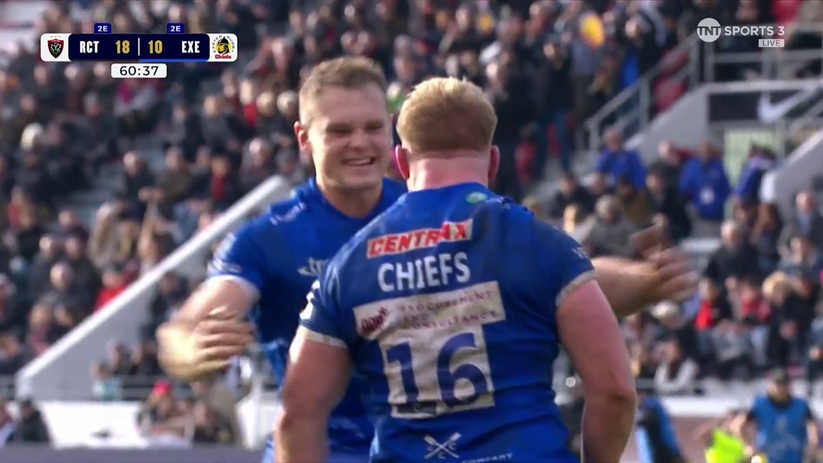 A try on his Champions Cup debut by Max Norey 👏 Exeter Chiefs get the all-important first try of the second-half! #InvestecChampionsCup
