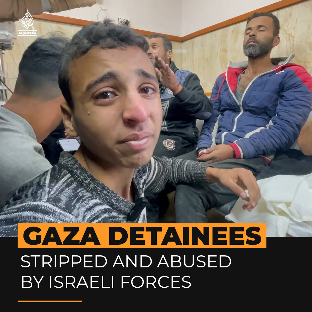 Palestinians rounded up by Israeli forces in Gaza City have described being stripped, blindfolded, numbered and tortured while detained. This group of detainees have now been released and are receiving medical treatment ⤵️
