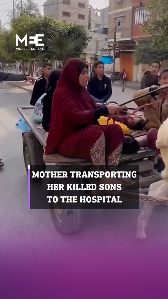 A Palestinian mother is taking her dead and injured children on a donkey-cart to the hospital in Gaza. The world has gone blind!