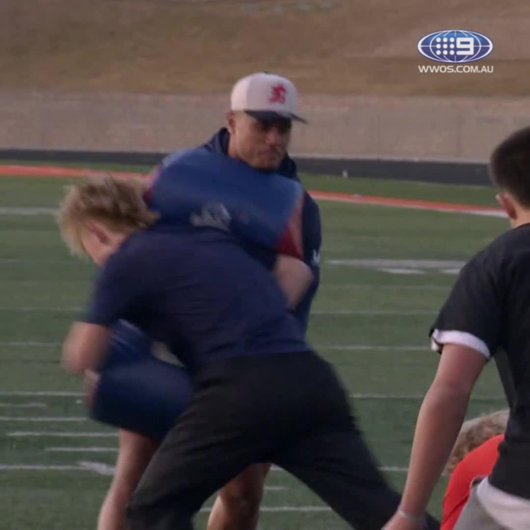 Spencer Leniu got way more than he bargained for in Utah! 😮 #9WWOS #NRL