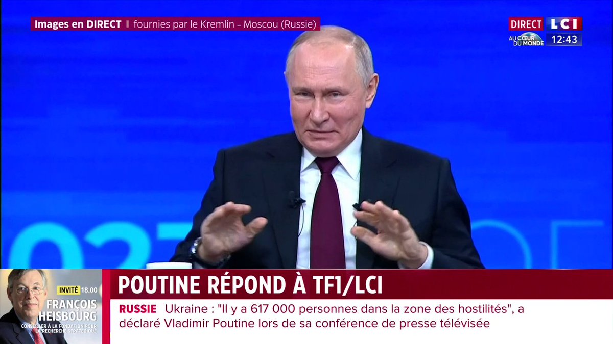 "Nous nous tenons prêts à poursuivre nos interactions avec la France (...) Si la France est intéressée nous répondrons (...) Si le président français ne veut pas nous parler, chez nous on dit 'si c'est non, c'est non'", Vladimir Poutine répond à notre journaliste Jérôme Garro