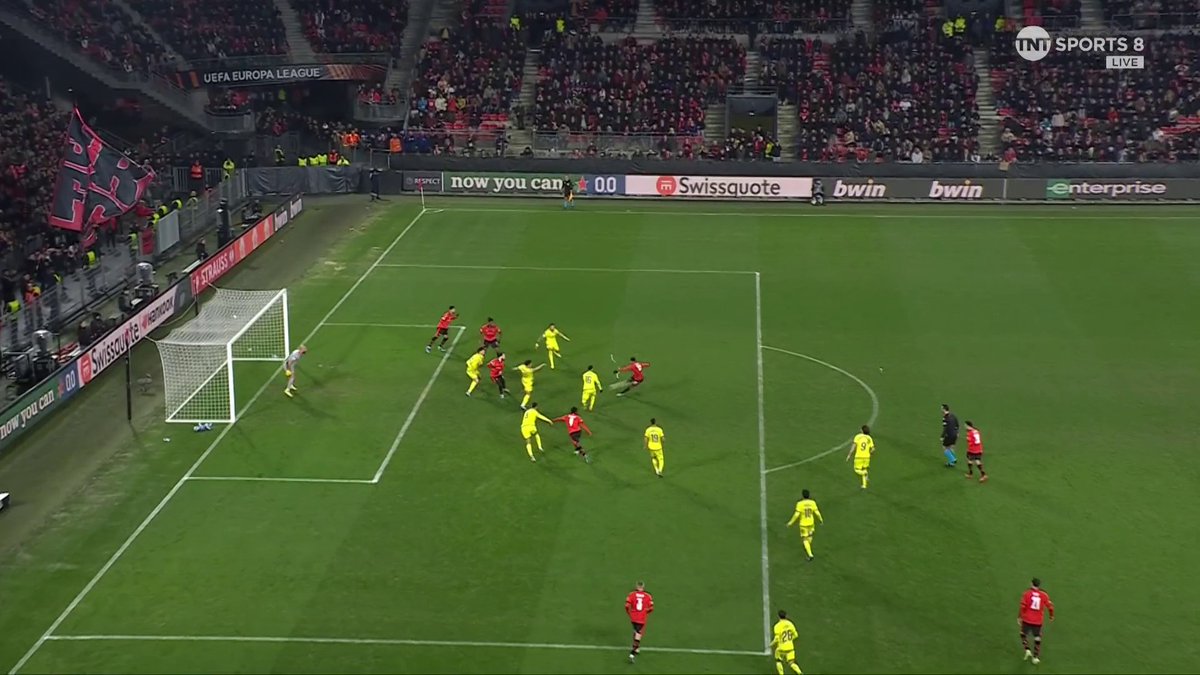 Rennes thought they had scored to secure a place in the #UEL last 16, deep into added time, but VAR had other ideas 😳 Can anyone work out why this goal was disallowed? 🤯