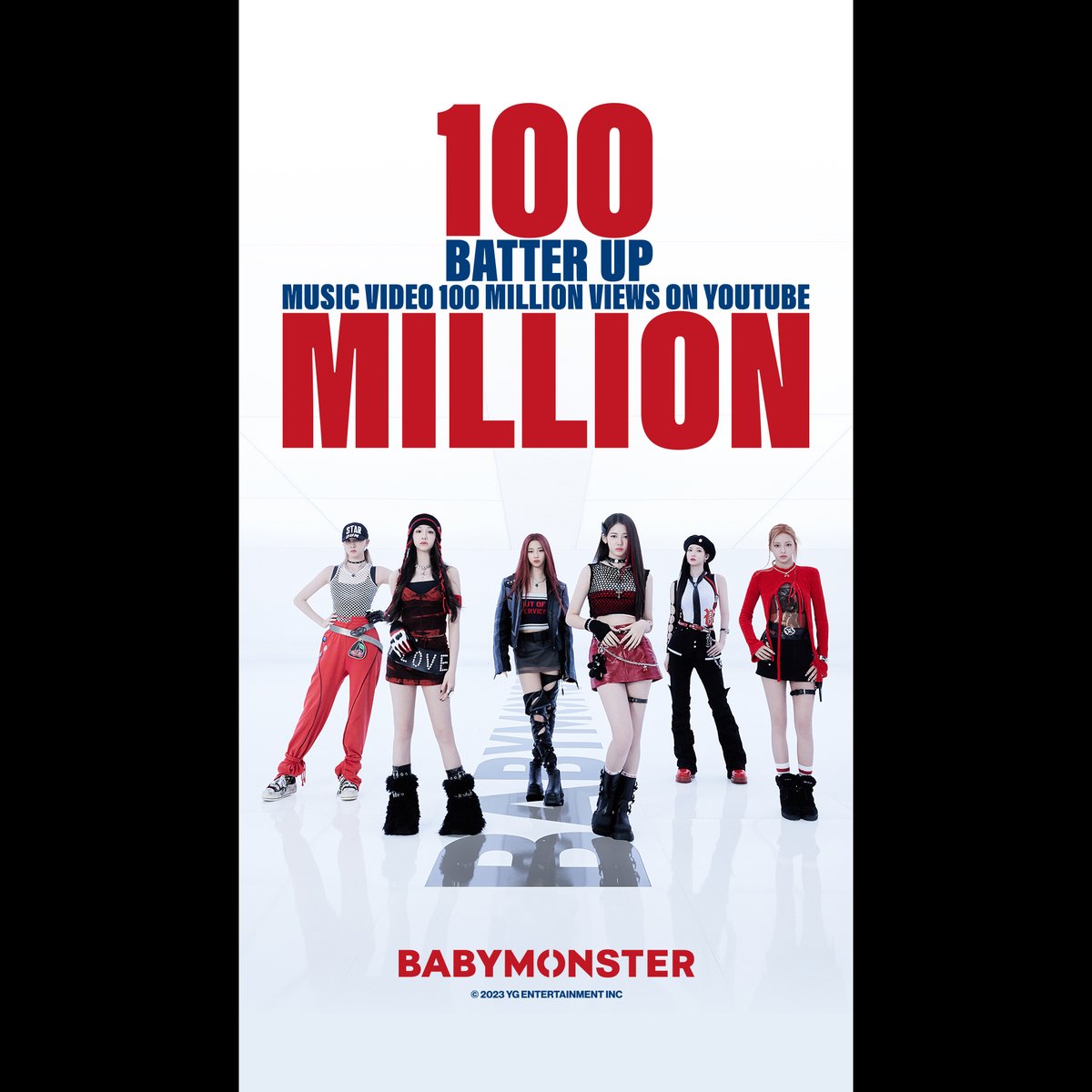 #BABYMONSTER 'BATTER UP' M/V HITS 100 MILLION VIEWS YouTube BABYMONSTER Fans worldwide, thank you so much! 'BATTER UP' M/V 🎥 #베이비몬스터 #BATTER_UP #MV #100MILLION #YOUTUBE #YG