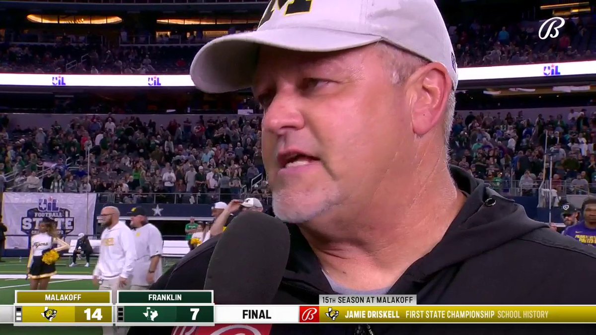 "We found a way." Jamie Driskell on leading the Malakoff Tigers to its FIRST State Title win. Jack in the Box | #UILState | Bally Sports is now FanDuel Sports Network | Texas UIL | Malakoff Football | Franklin Lion Football