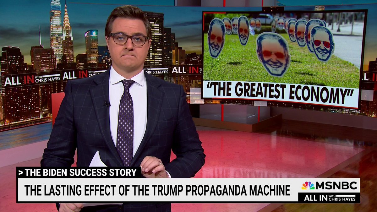 "Part of the reason that people's perception the economy was 'good' in the Trump era...is that he constantly, unceasingly sledgehammered us over the head with propaganda about it," says Chris Hayes on the economic messaging of Trump vs. Biden.