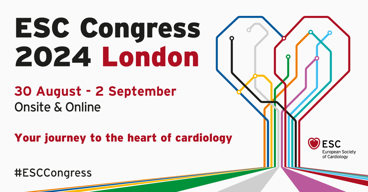 Journey to the heart of cardiology at #ESCCongress Your unbeatable opportunity to connect, learn and showcase practice-changing science. Be part of it. In London or online, 30 Aug to 2 Sep 2024