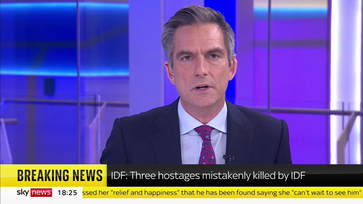 BREAKING: The Israeli Military have confirmed that they "mistakenly" killed three Israeli hostages after accidentally identifying them as a threat. More details: 📺 Sky 501, Virgin 602, Freeview 233 and YouTube