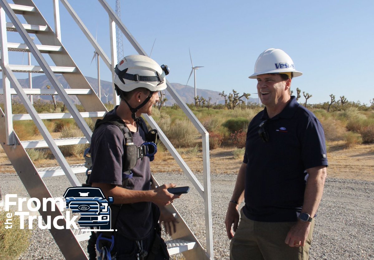 Great to see Vestas Wind Systems electrifying their service fleet with #F150Lightning trucks. I checked in w/ their team to see how they’re using the trucks & Ford Pro software. One-pedal driving, frunk storage & Pro Power Onboard were some of the favorite features making their job easier. Had to call up Ted Cannis, CEO of Ford Pro to share the helpful feedback!