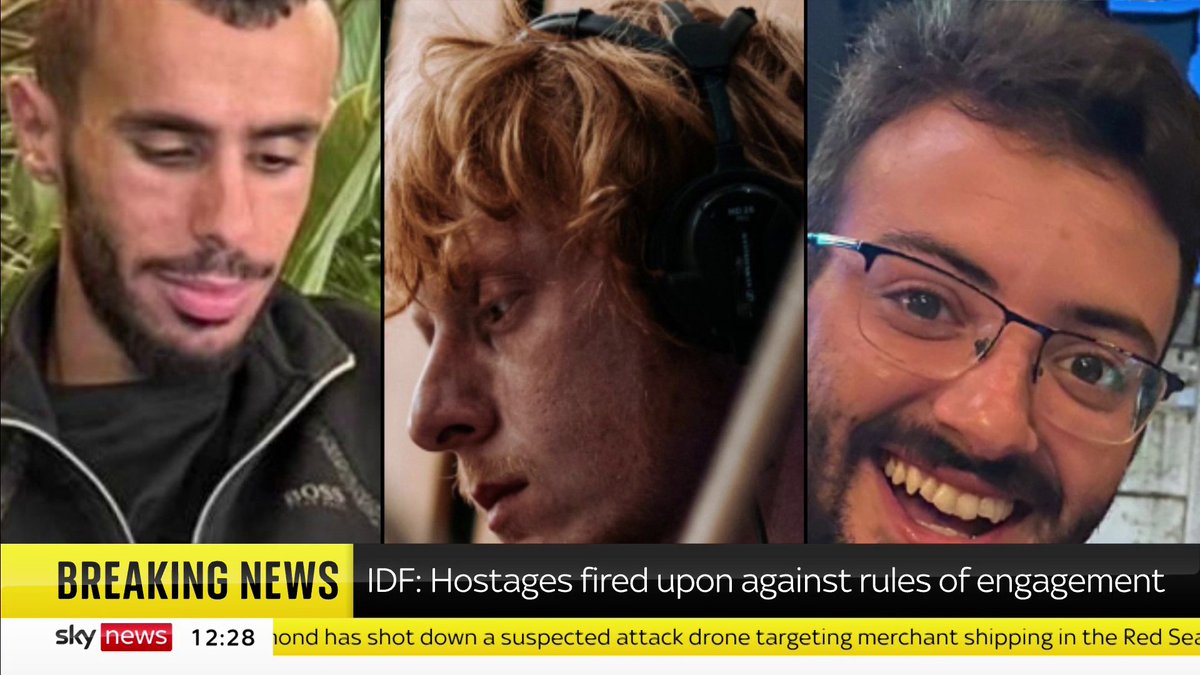 BREAKING: Three Israeli hostages killed by the IDF were shirtless and holding up a makeshift white flag, an Israeli military official has said. An inquiry into the incident has found the hostages were fired upon against Israel's rules of engagement.