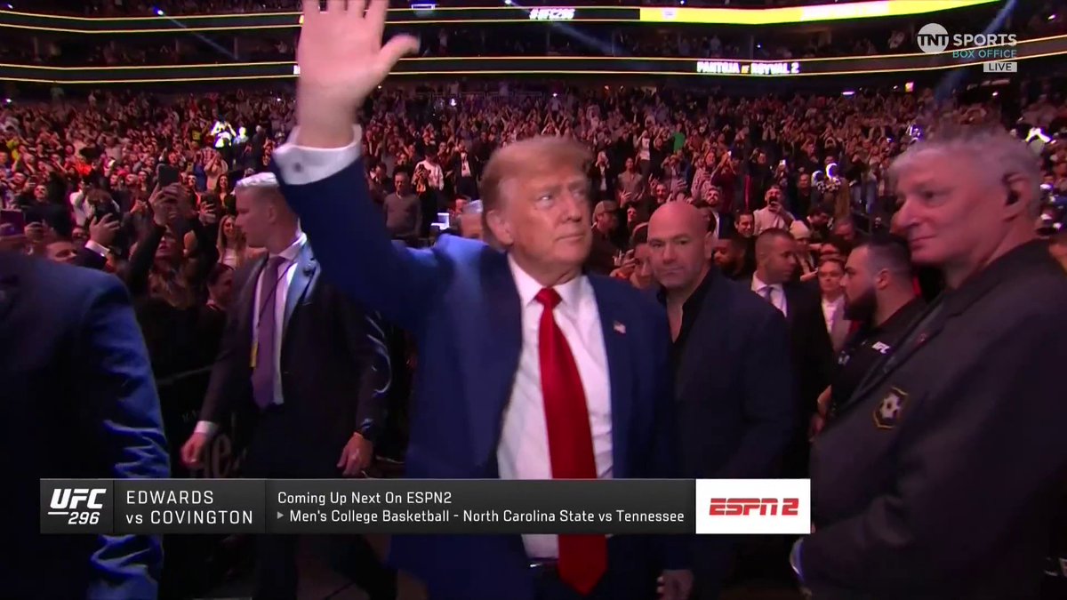 🚨 BREAKING: Trump, Dana White and Kid Rock walk in to watch the Colby Covington v. Leon Edwards fight UFC Crowd ROARS 🔥