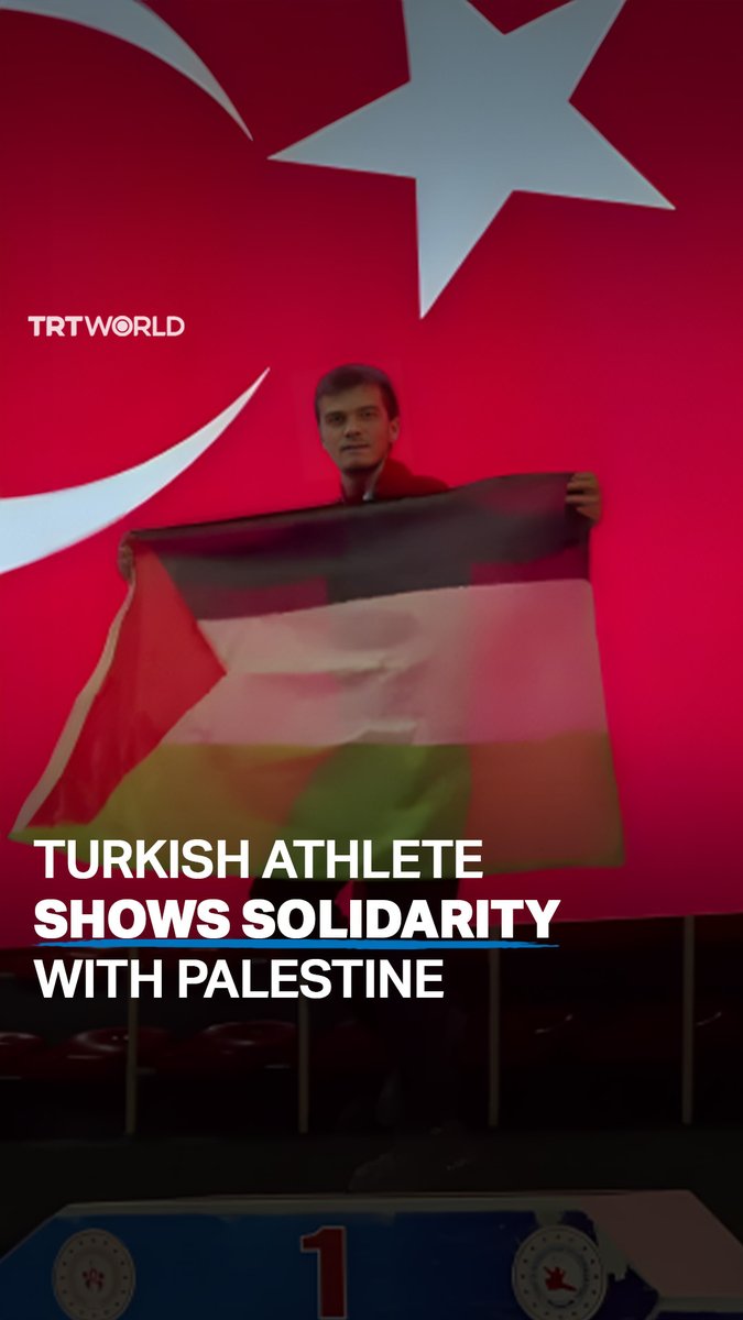 Turkish athlete Necmettin Erbakan Akyuz showed solidarity with Palestine and performed the traditional folk dance 'dabke' while holding the Palestinian flag after winning the European Wushu Championship held in Istanbul, Türkiye