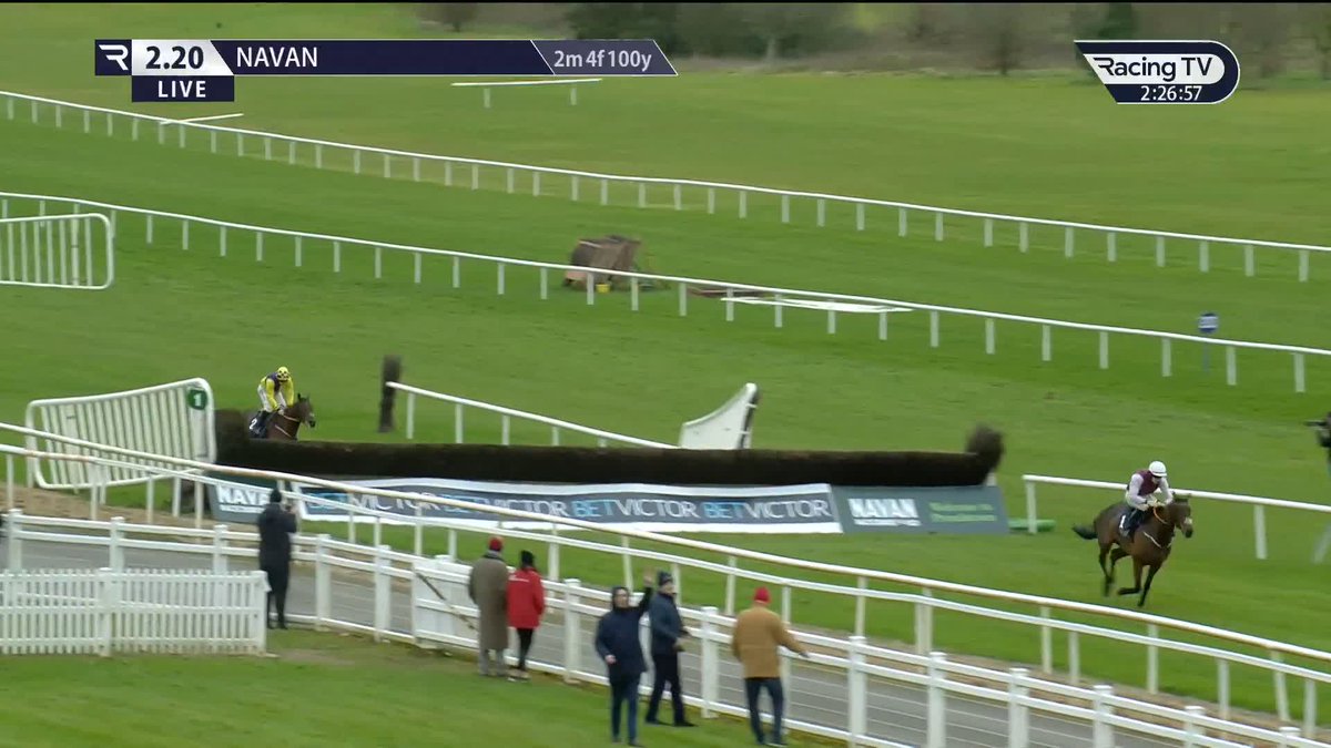 👋 Liam Quinlan gives Sean Flanagan a wave as he cruises a long way clear on Lucid Dreams in the match race Navan Racecourse