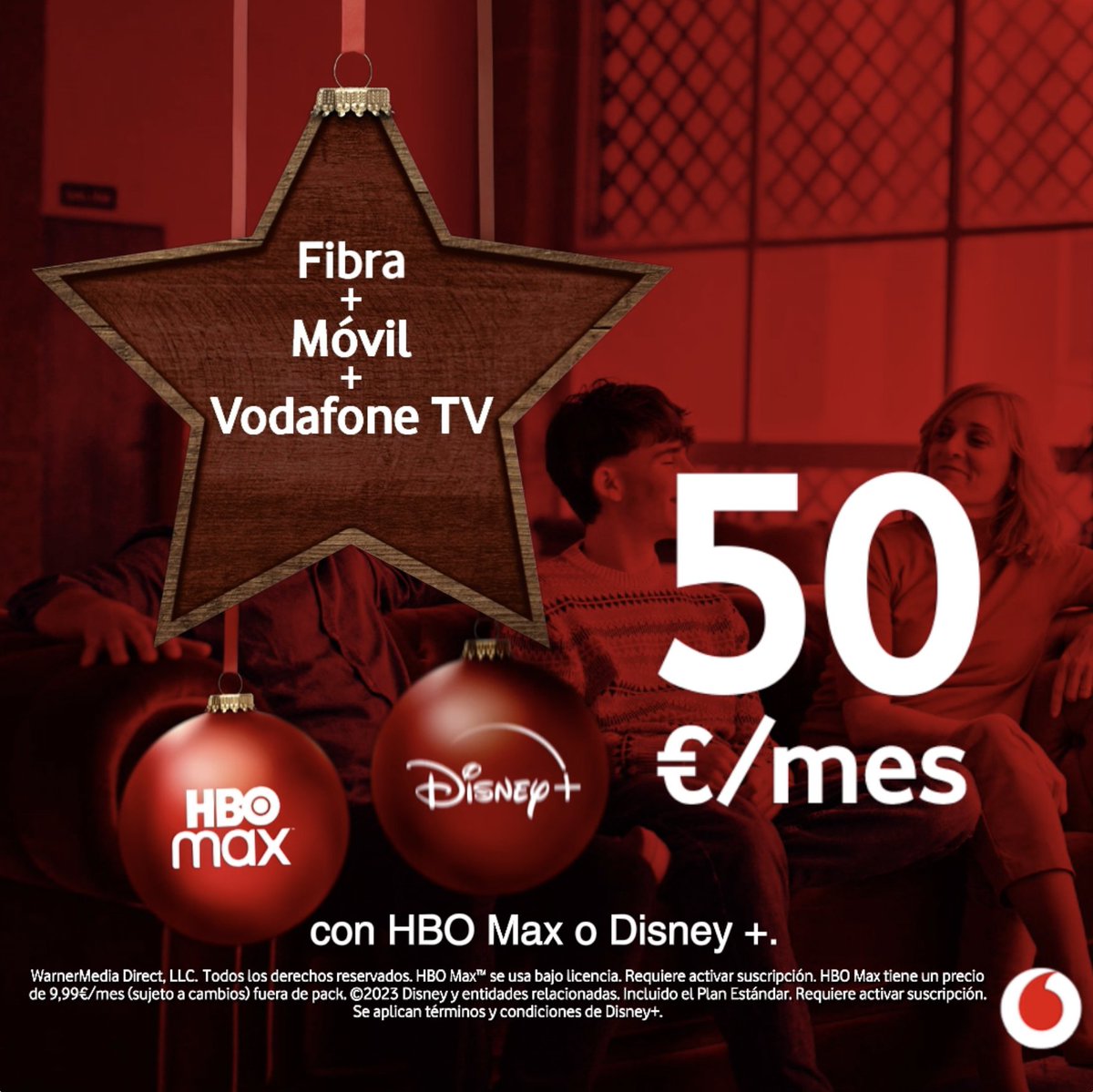 🎅 Aquí estamos para emocionarte en Navidad. 🥹 ¡Con una tarifa de las buenas! Fibra, Móvil y Vodafone TV con HBO Max España o Disney+ España 👉