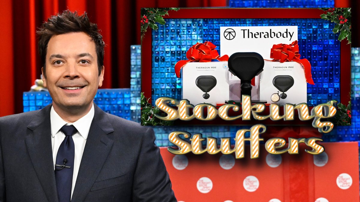 Jimmy gives the Studio 6B audience a Therabody Theragun Mini for Day 1 of Stocking Stuffers! 🎁 #FallonTonight