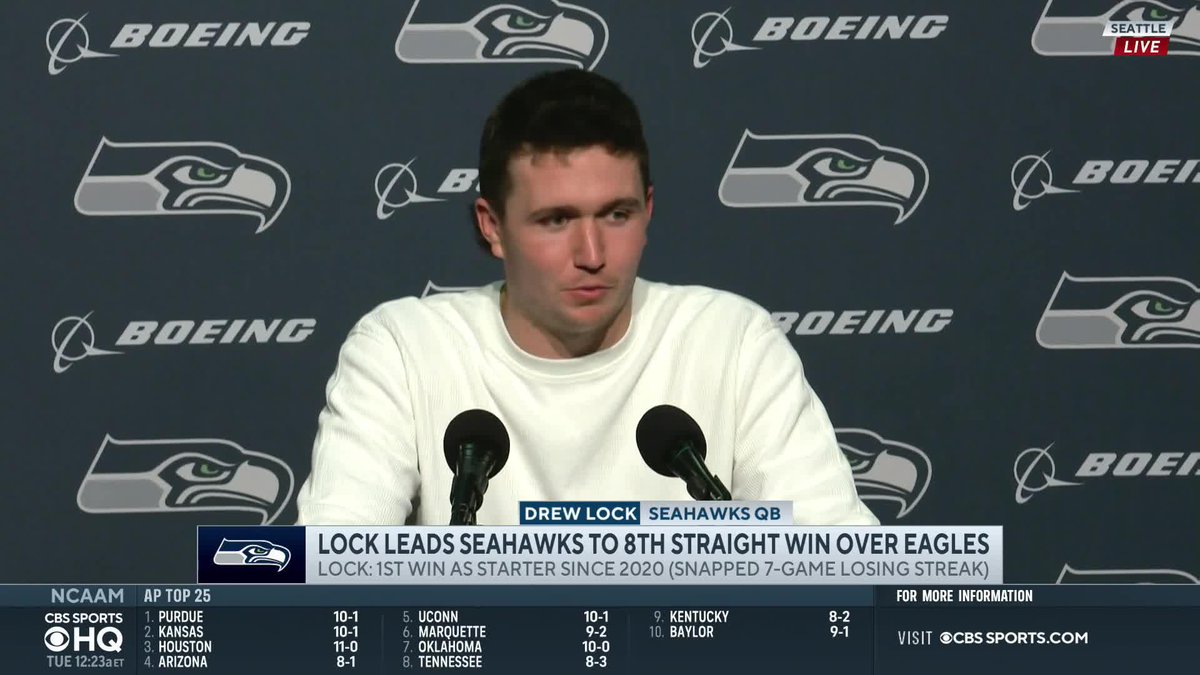 "The encouragement that he's given me ... I appreciate him more than words can describe." - Drew Lock on fellow @seahawks QB Geno Smith
