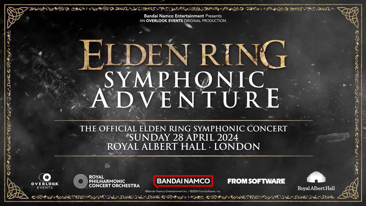 Behold the echoes of legends. The official #ELDENRING Symphonic Adventure, a live orchestral performance, will be held at the Royal Albert Hall on April 28, 2024. Tickets are now available: