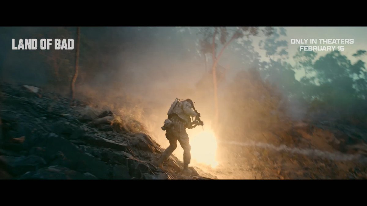 In Land of Bad, Liam Hemsworth plays a rookie officer who refuses to abandon his team after being ambushed in enemy territory. Their only hope lies with an Air Force drone pilot, played by Russell Crowe, as the eyes in the sky.