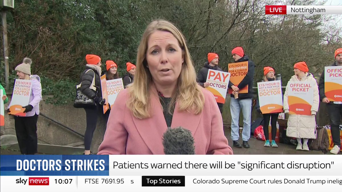 The England-wide junior doctor walk-out started at 7am today after negotiations between the BMA and the Department of Health broke down earlier this month. Dr Tal Ellenbogen of the BMA Junior Doctor's Committee speaks to Lisa Dowd Sky News in Nottingham. 🔗