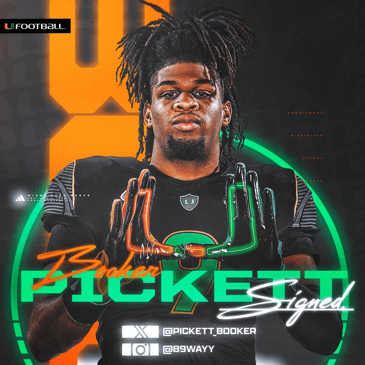 Welcome to the Canes family, Booker “ B9 ” Pickett jr.! 🏈 Defensive End 🏠 Tampa, FL 📕 Wharton #GoCanes | #NSD24
