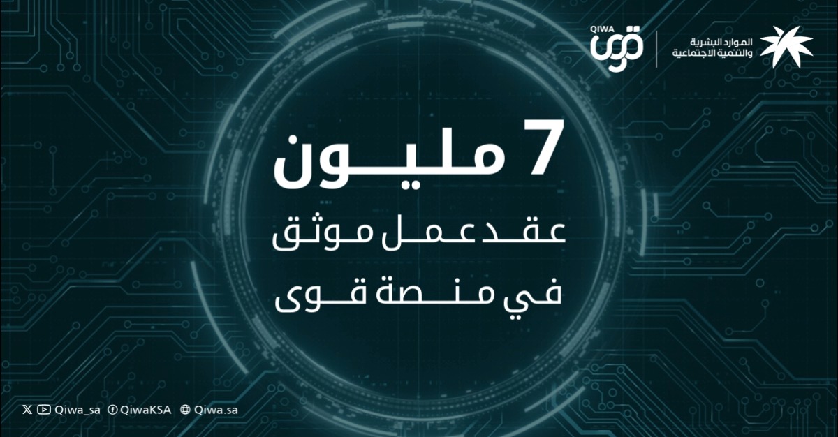 بحمد الله تم توثيق 7 مليون عقد عمل عبر منصة #قوى تسهيلًا وحفظًا لحقوق العامل وصاحب العمل
