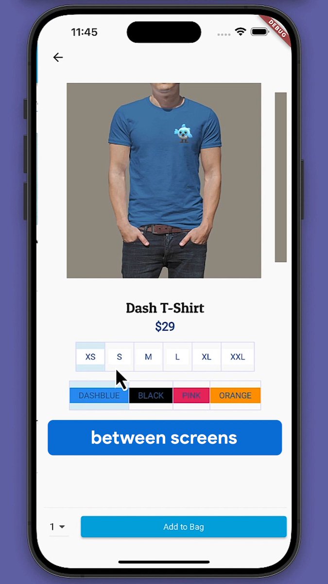 Here’s how to animate a widget between screens in your Flutter app with the Hero widget. ⬇️ Make sure to use the same unique tag for both the first and second screens!