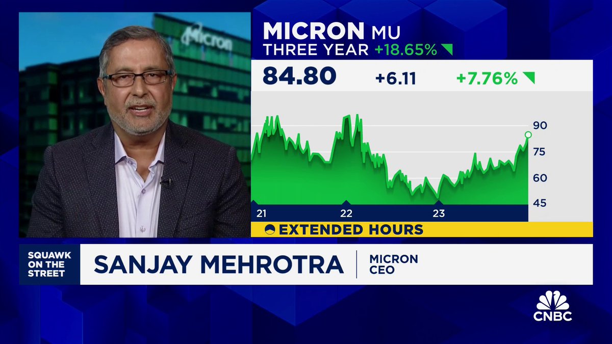 $MU CEO Sanjay Mehrotra tells @JimCramer that he expects demand to continue to grow. "This is not a one-quarter phenomenon"