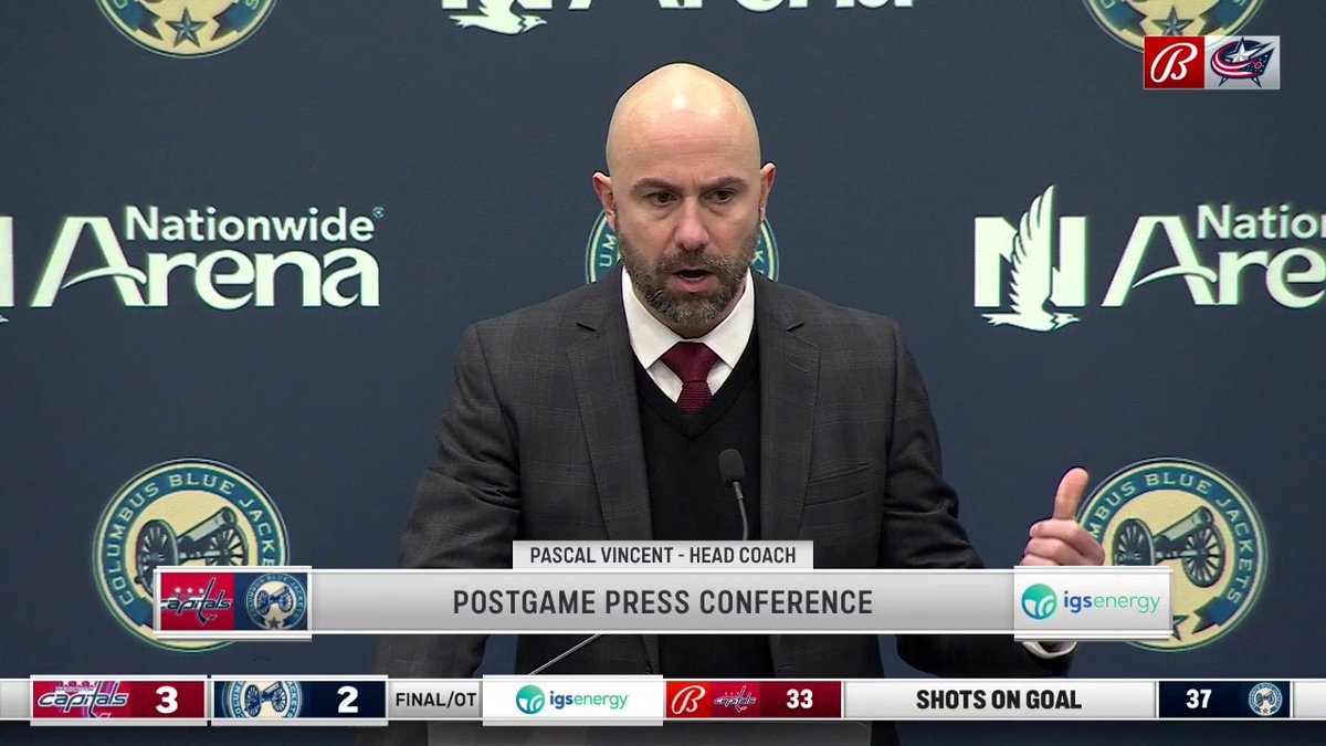 Pascal Vincent calls tonight's loss 'disappointing' and says the Merzlikins incident cost them the game. #CBJ