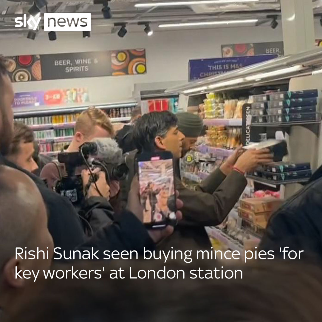 Prime Minister Rishi Sunak has been seen at King's Cross railway station purchasing seasonal treats, which were reportedly for key workers. Latest politics news 👉